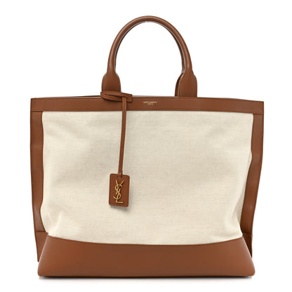 Saint Laurent Calfskin Linen Two Tone Cabas Tote Beige 1 of 21