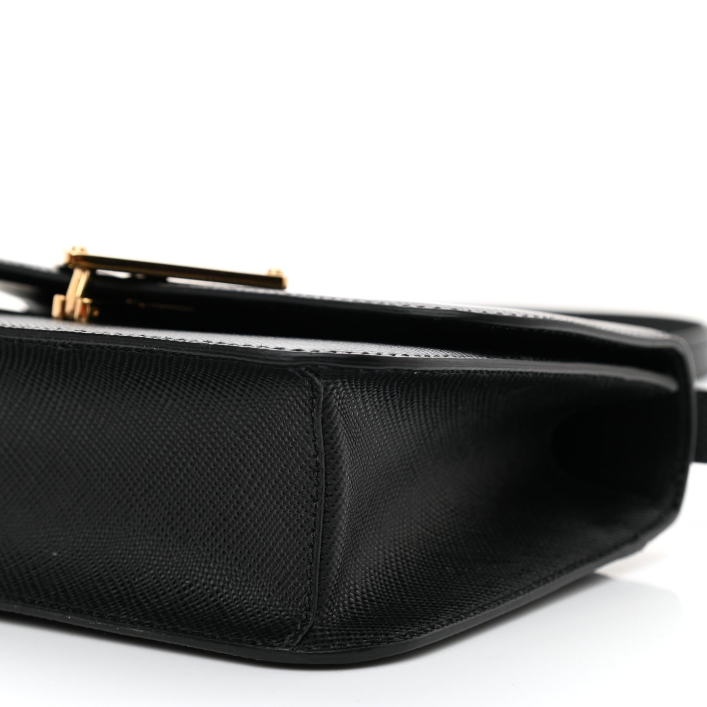 Saffiano Cuir Triangle Embleme Flap Shoulder Bag Black