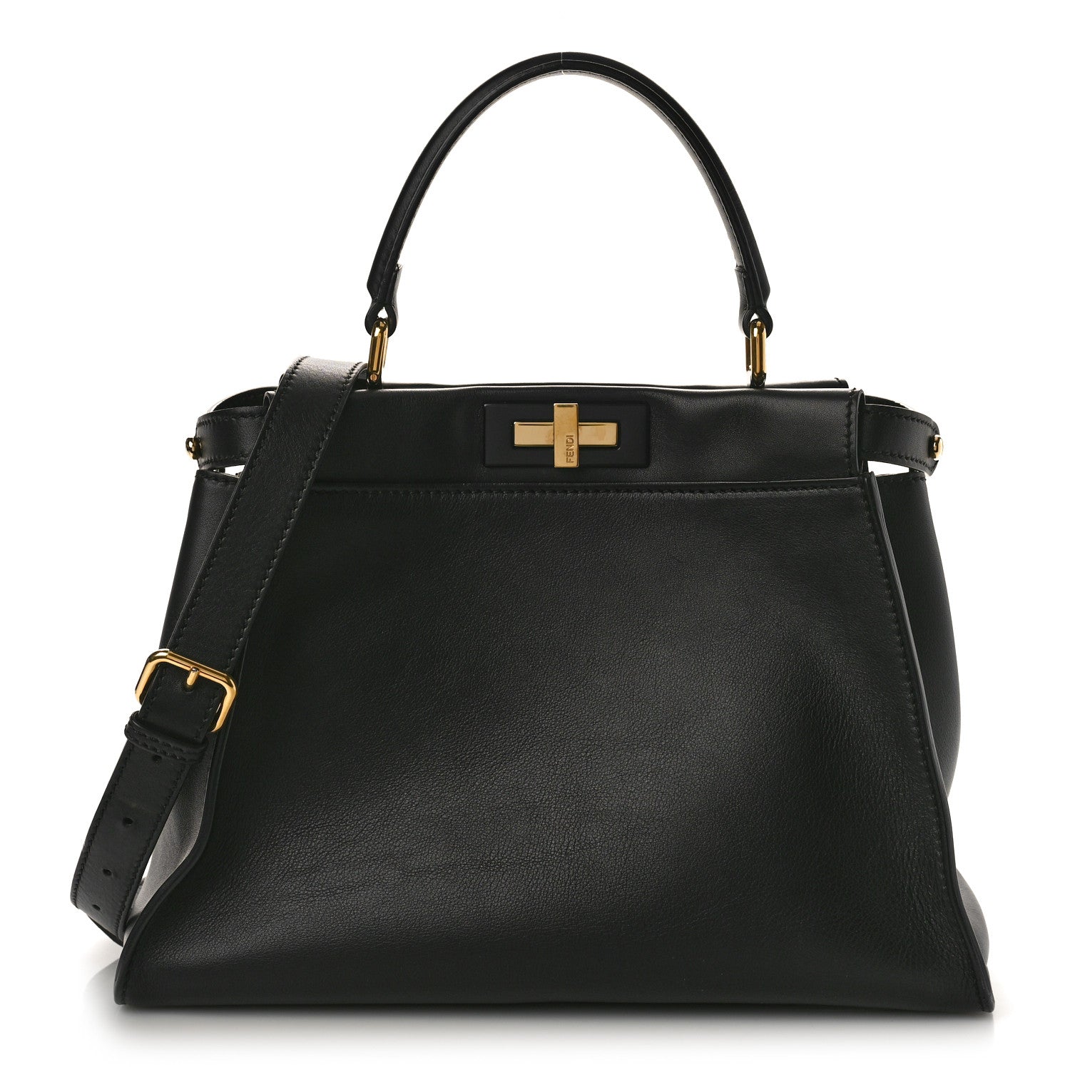Fendi Vitello Seta Shiny Nappa Medium Peekaboo Iconic Satchel Black 1 of 8