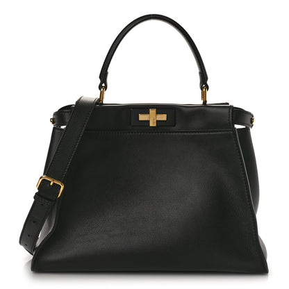 Fendi Vitello Seta Shiny Nappa Medium Peekaboo Iconic Satchel Black 1 of 8