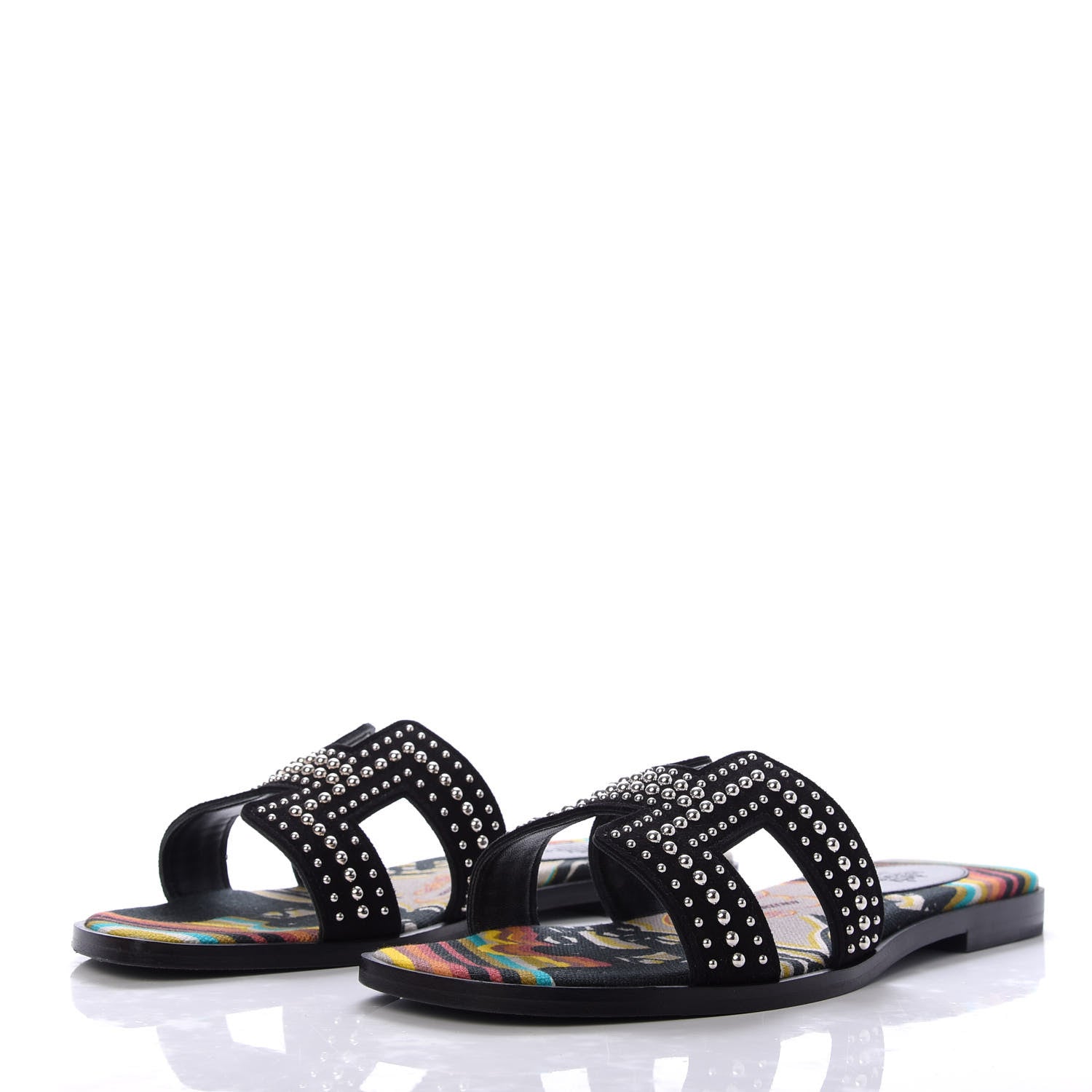 Hermes Suede Goatskin Studded Oran Sandals 36 Black 3 of 10