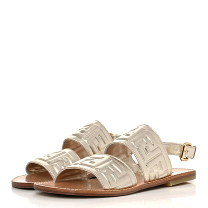 Fendi Metallic Nappa FF Embossed Slingback Slide Sandals 36 Gold 3 of 10