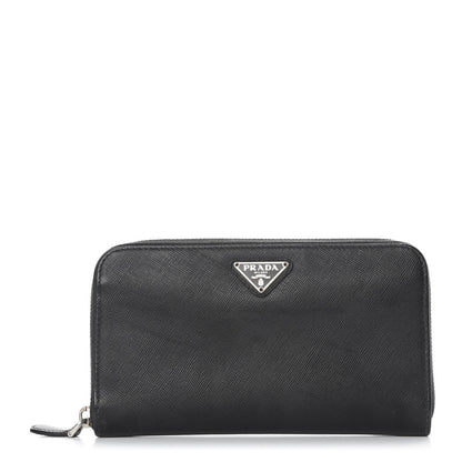 Prada Saffiano Zip Around Wallet Black 1 of 8