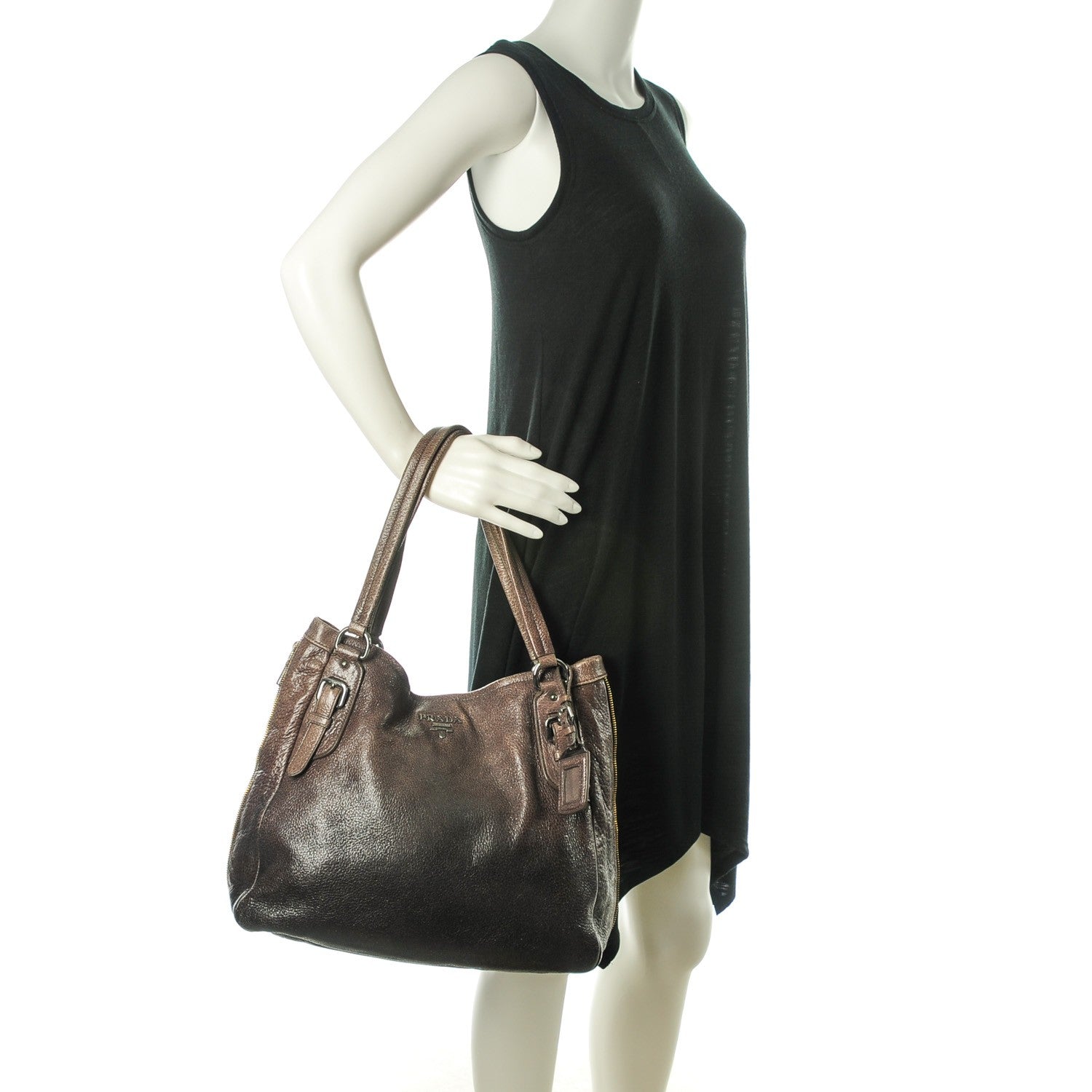 Prada Cervo Lux Sfumata Zippers Hobo Fumo 2 of 7