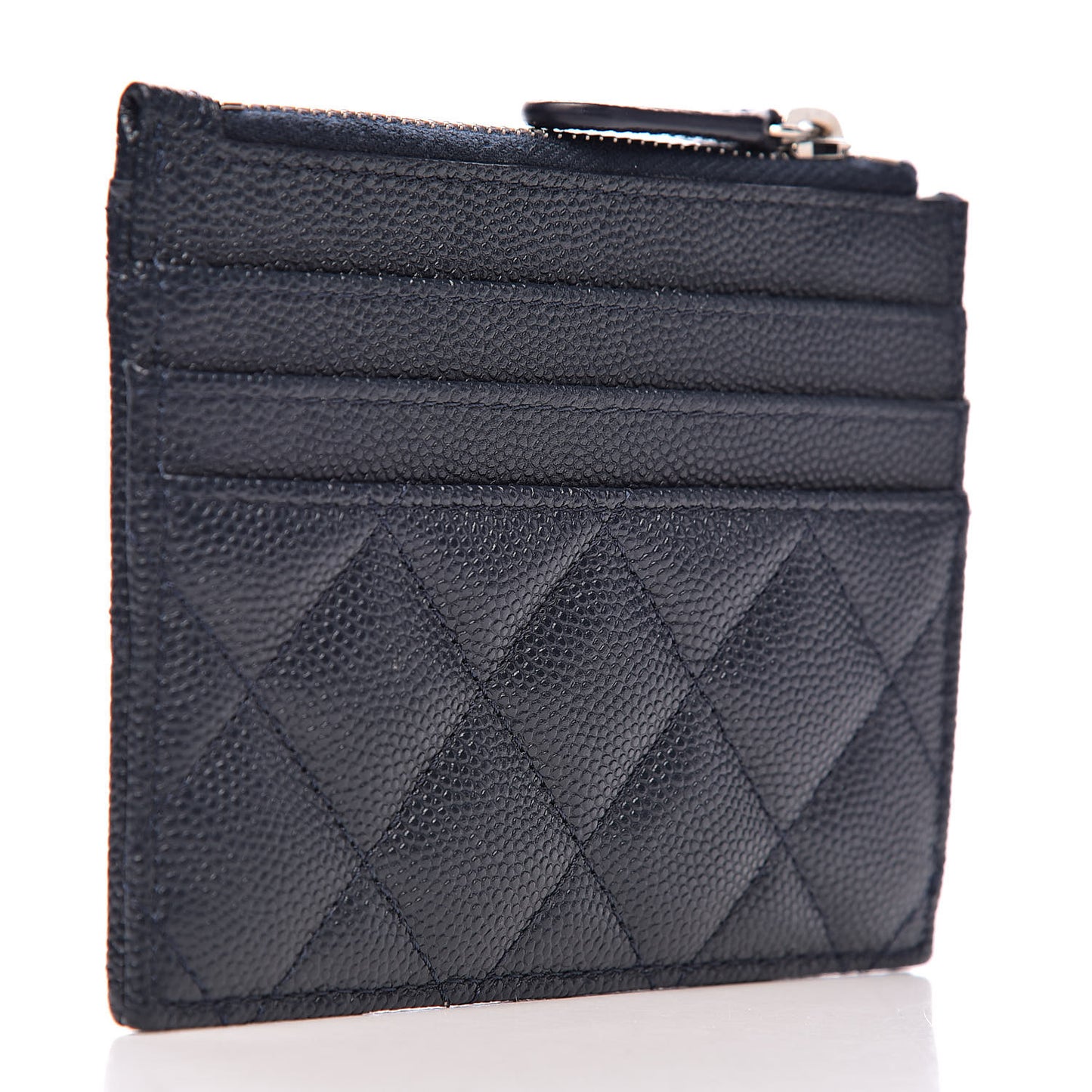 Caviar Quilted CC Zip Card Holder Navy