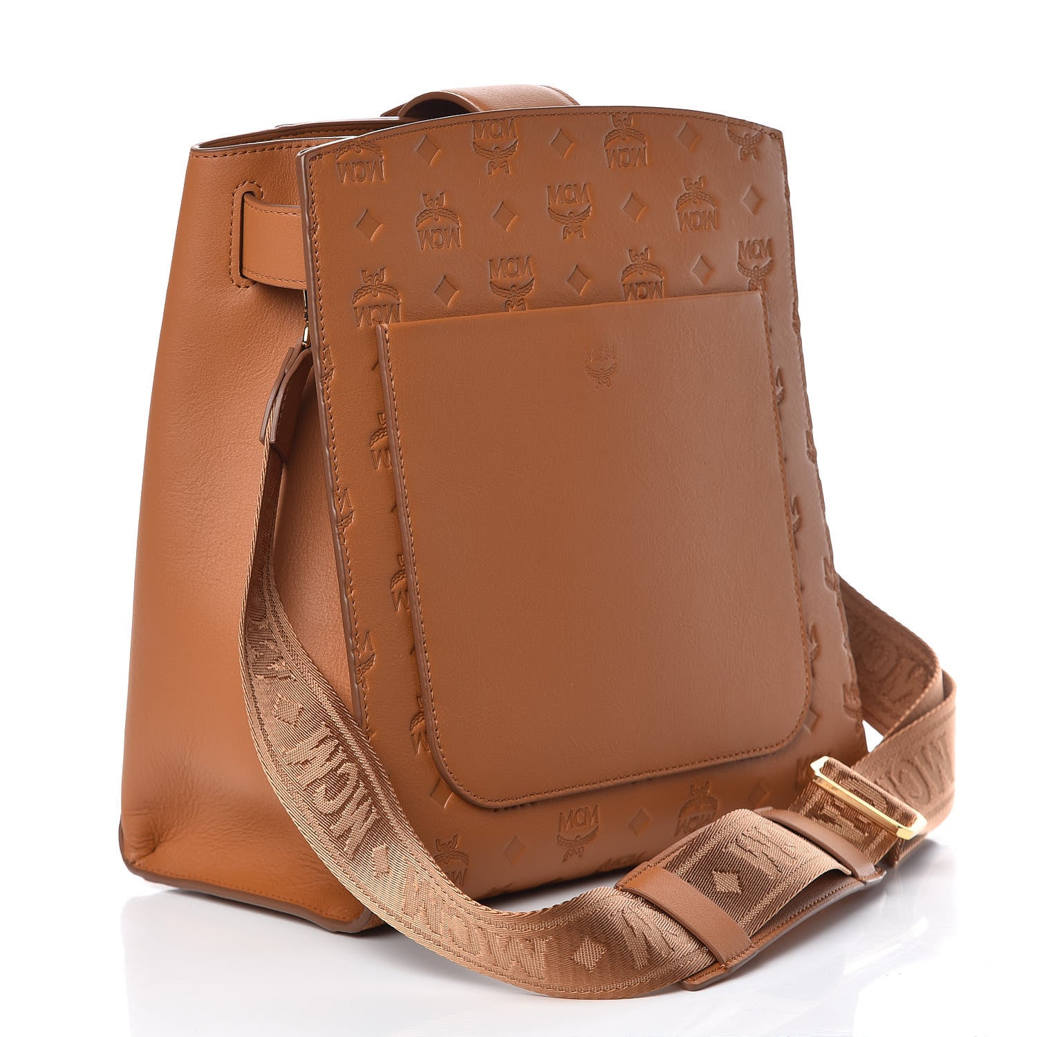 MCM Calfskin Ottomar Monogram Essential Bucket Bag Cognac 3 of 8