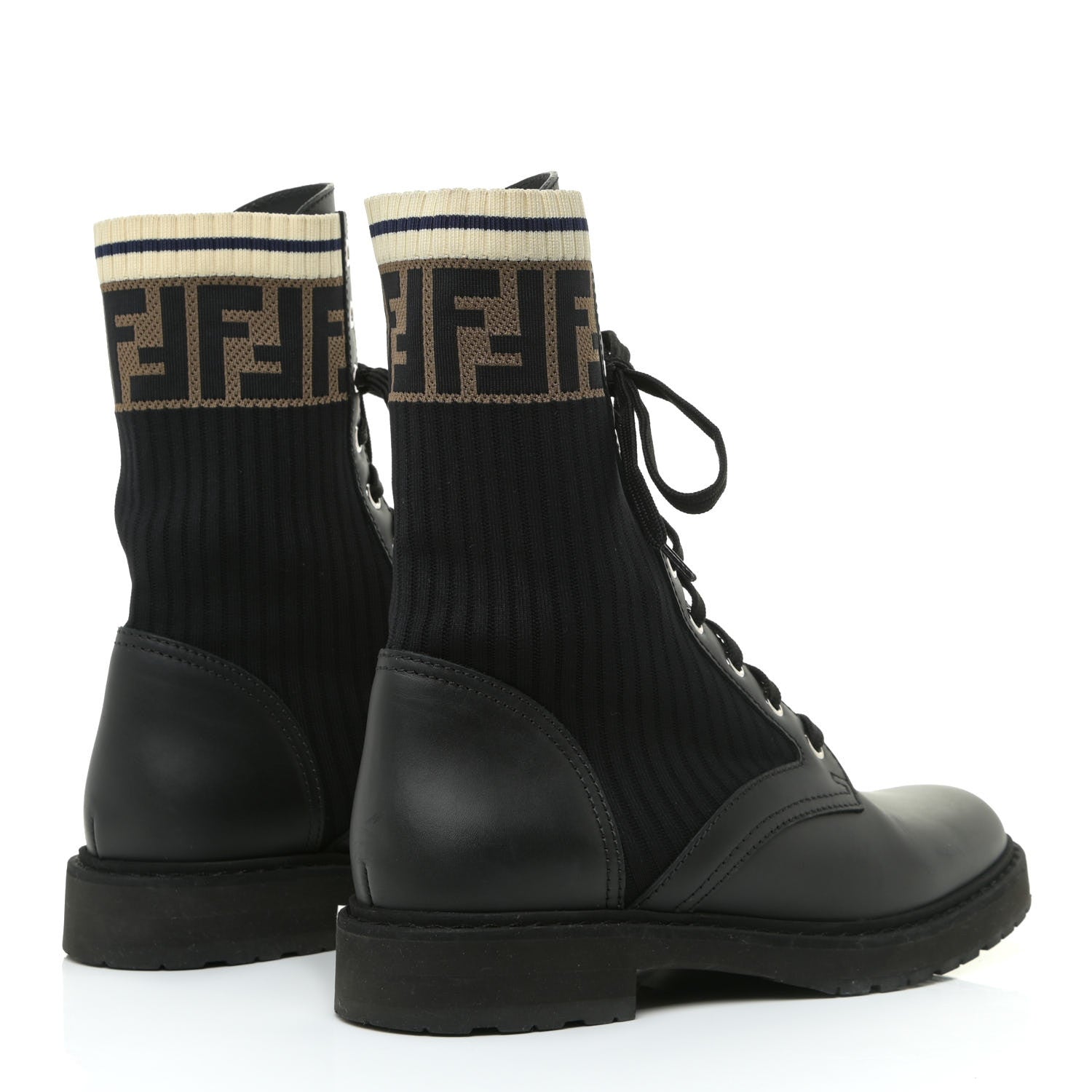 Fendi Calfskin Stretch Fabric Rockoko Biker Boots 38 Tobacco Black Marino 4 of 9