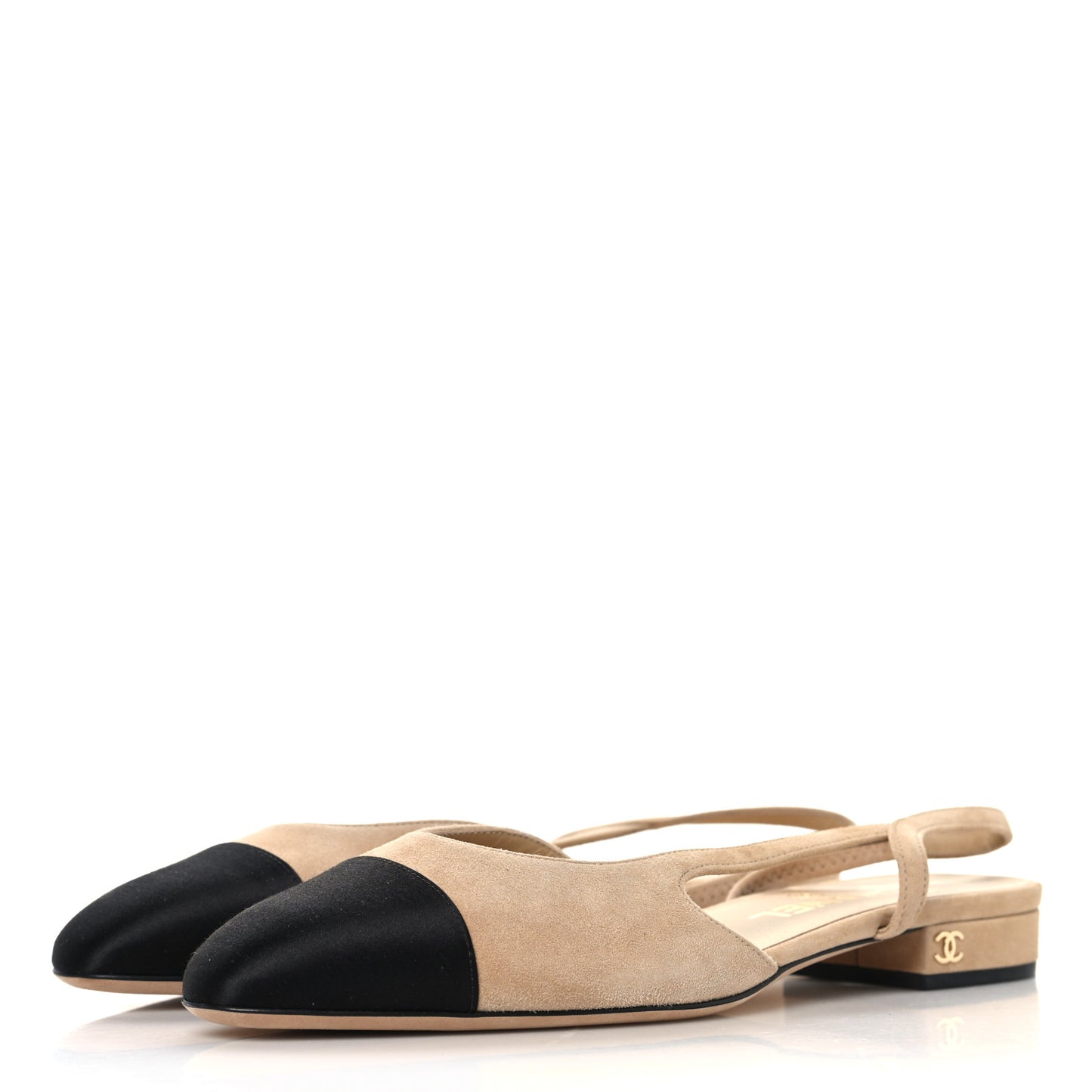 Suede Cap Toe CC Slingback Flats 37 Beige Black