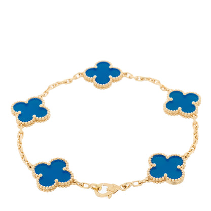 Van Cleef & Arpels 18K Yellow Gold Blue Agate 5 Motifs Vintage Alhambra Bracelet 2 of 5
