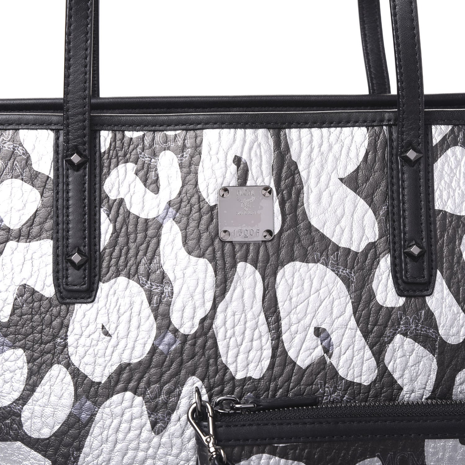 MCM Visetos Metallic Leopard Print Medium Anya Shopper Tote Black 12 of 12