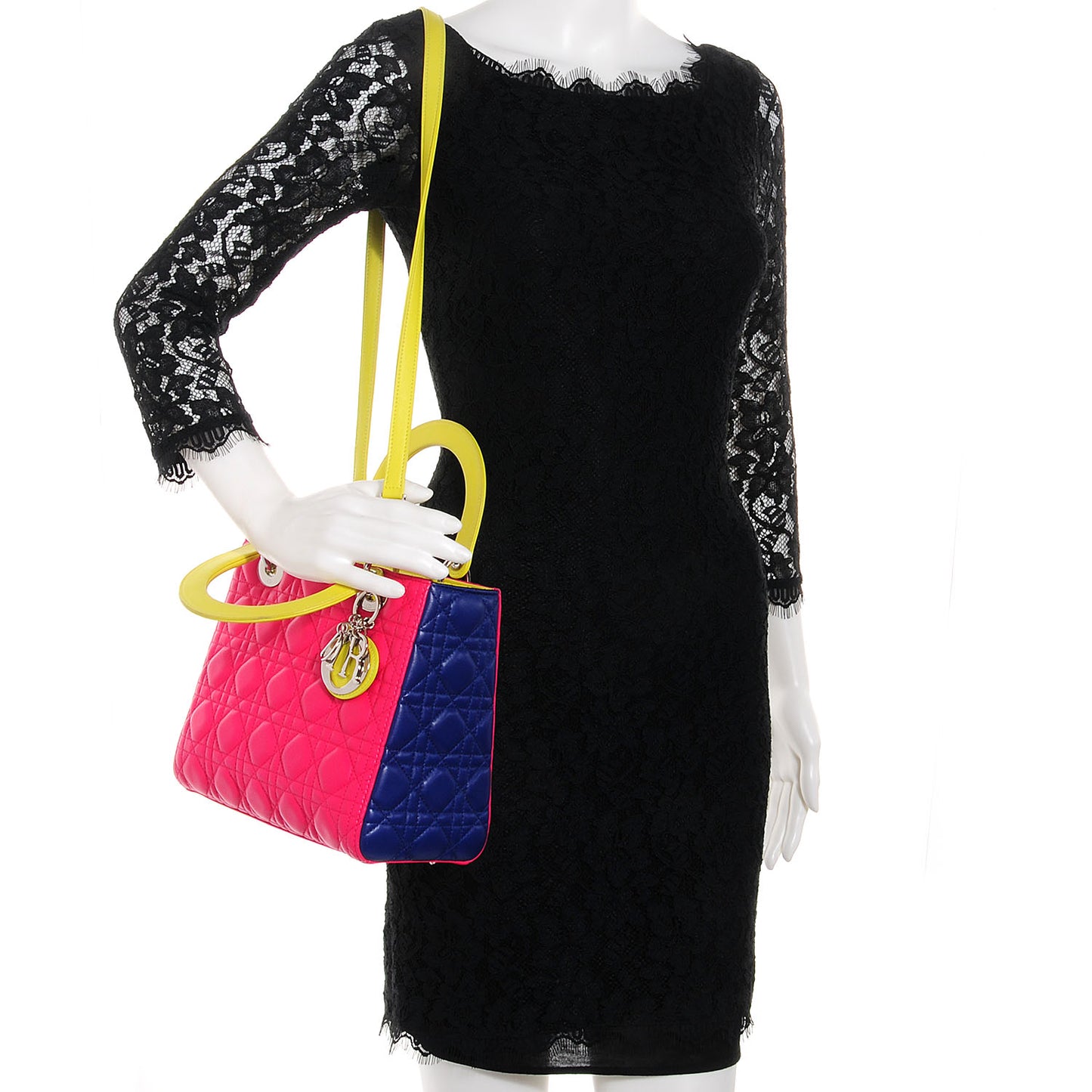 Lambskin Cannage Medium Tri-Color Lady Dior Pink