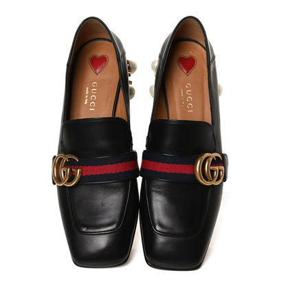 Gucci Betis Glamour Calfskin Web Pearl Embellished Peyton 35mm Loafer Pumps 36 Black 5 of 10