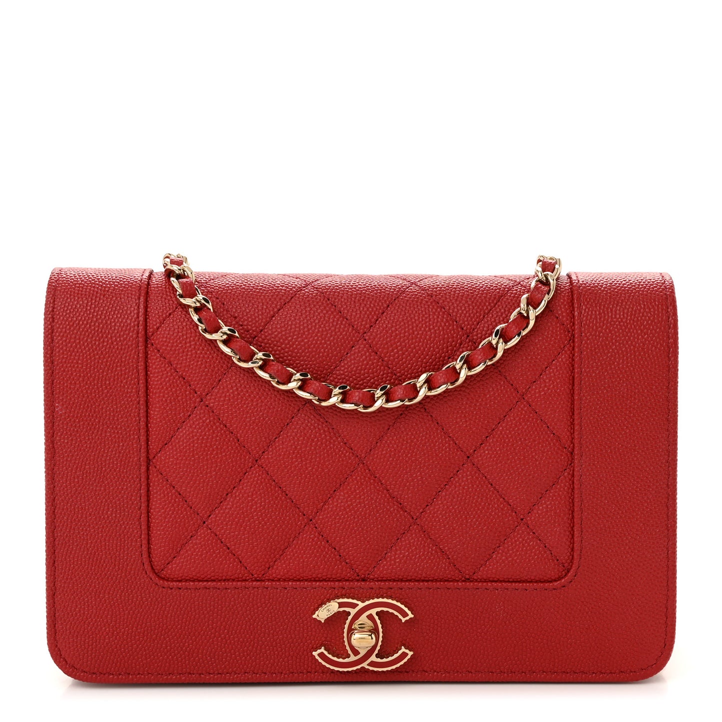 Caviar Quilted Vintage Mademoiselle Wallet On Chain WOC Red