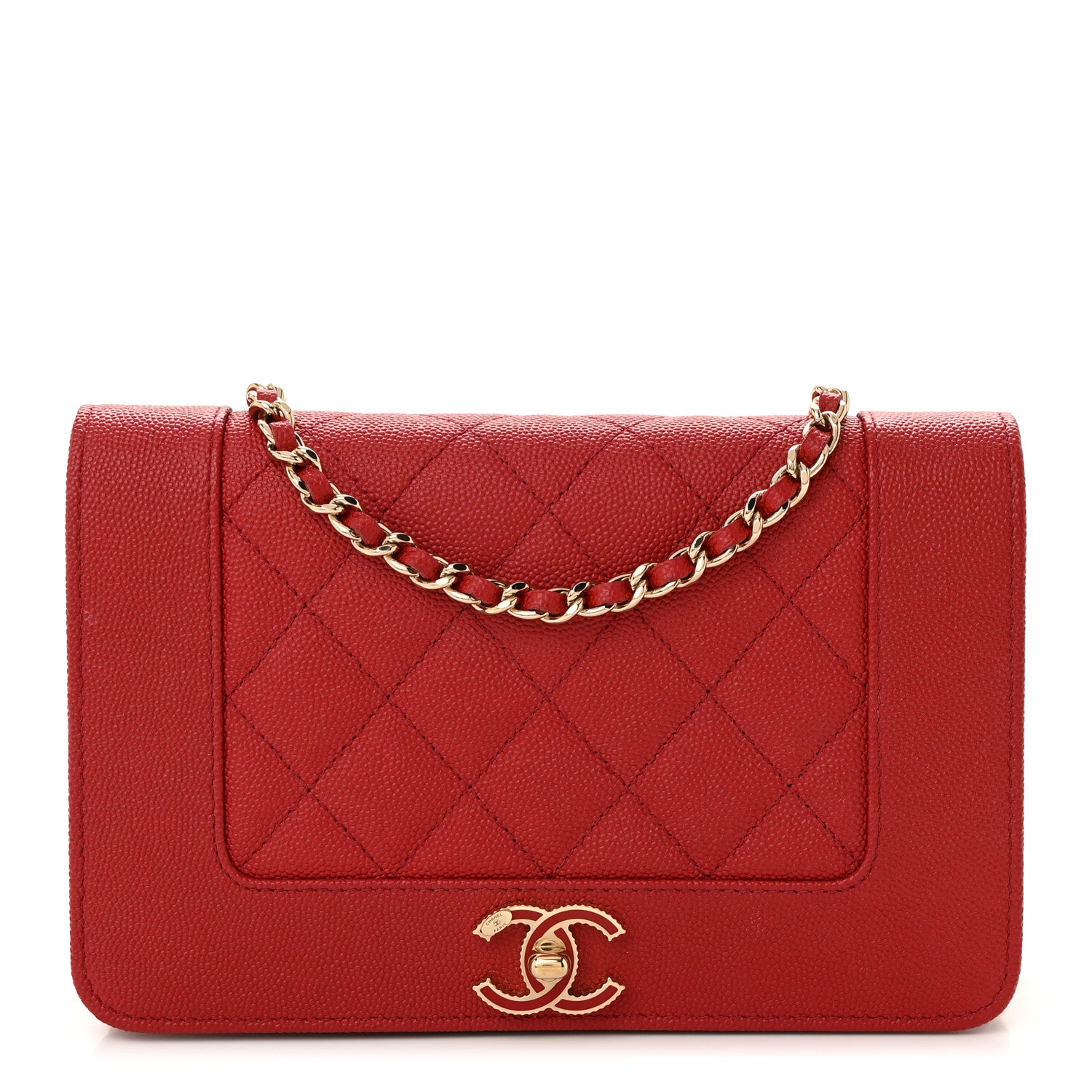 Chanel Caviar Quilted Vintage Mademoiselle Wallet On Chain WOC Red 1 of 12