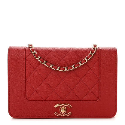 Chanel Caviar Quilted Vintage Mademoiselle Wallet On Chain WOC Red 1 of 12