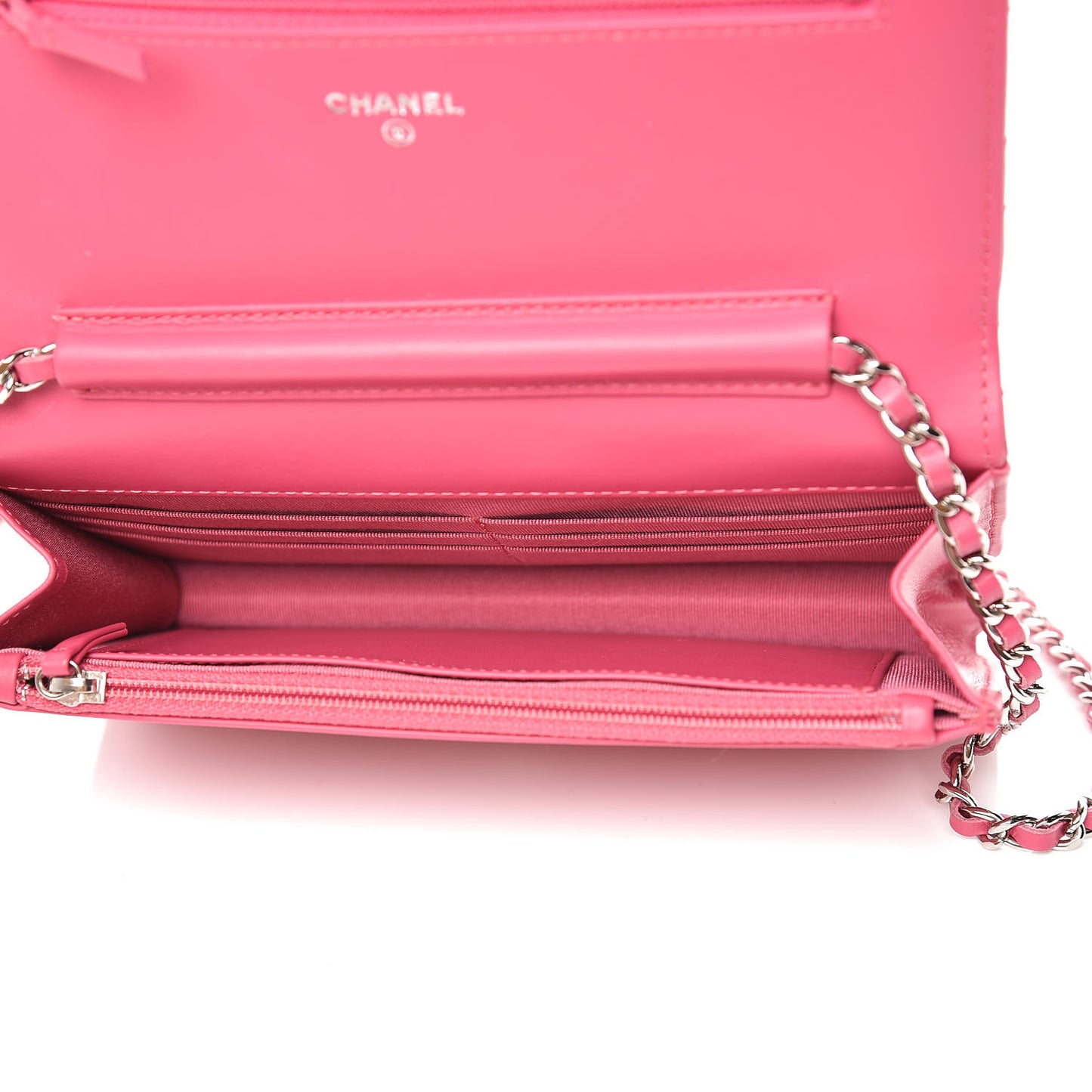 Patent Quilted Wallet On Chain WOC Dark Pink