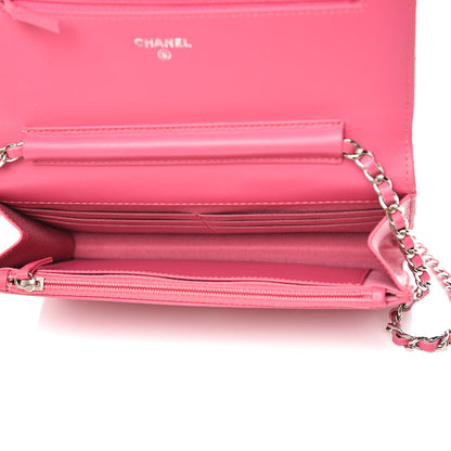 Chanel Patent Quilted Wallet On Chain WOC Dark Pink 5 of 11