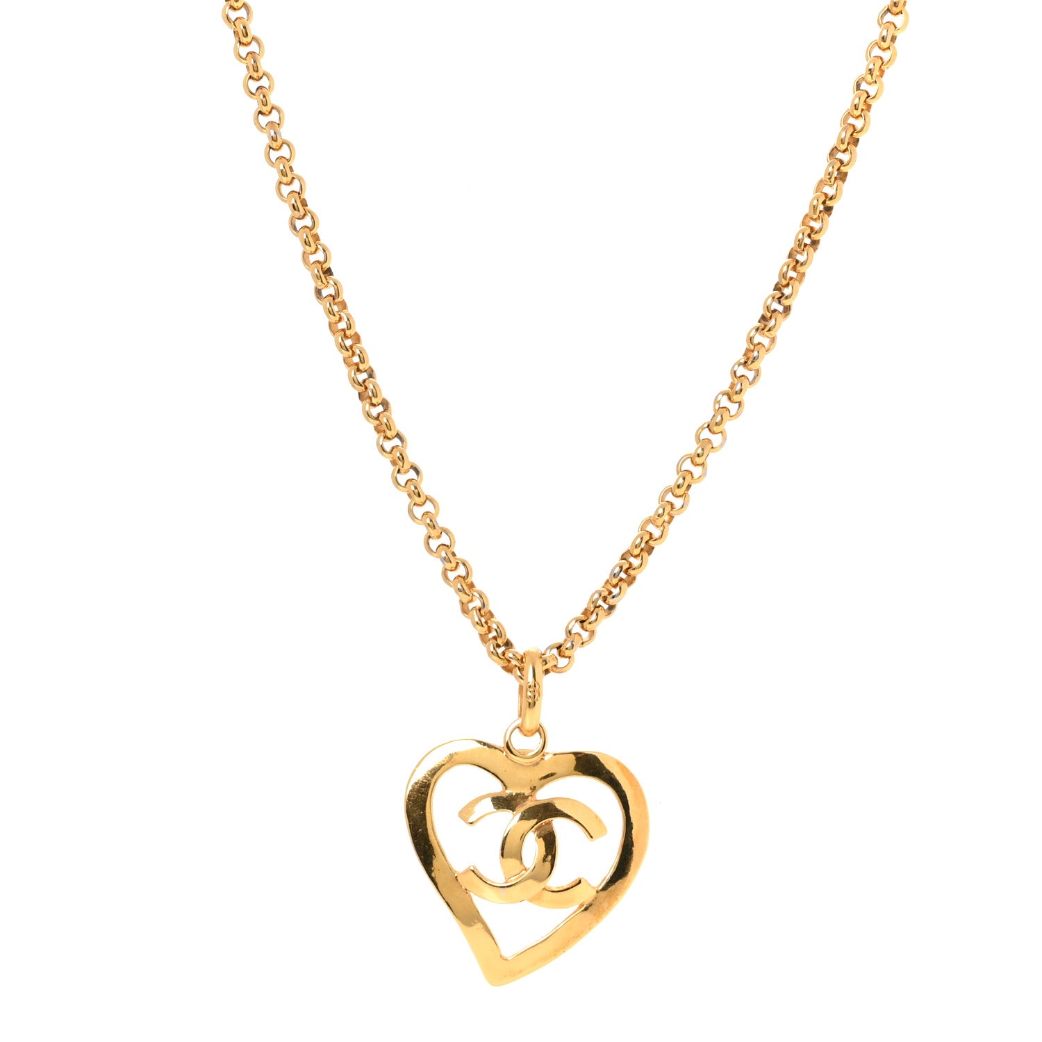 Chanel CC Heart Chain Pendant Necklace Gold 1 of 5