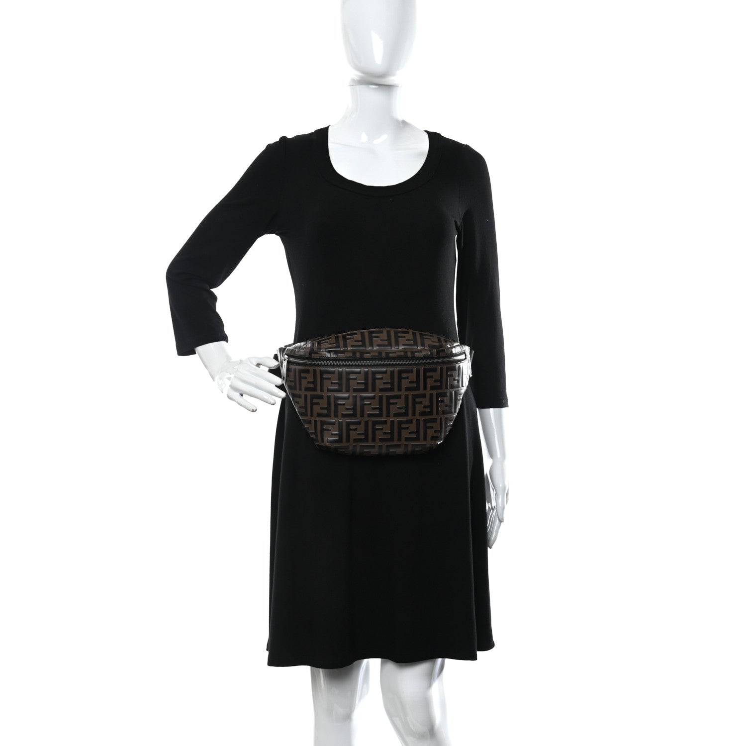 Fendi Vitello Century Bi-Color FF 1974 Embossed Belt Bag Maya Black 2 of 9