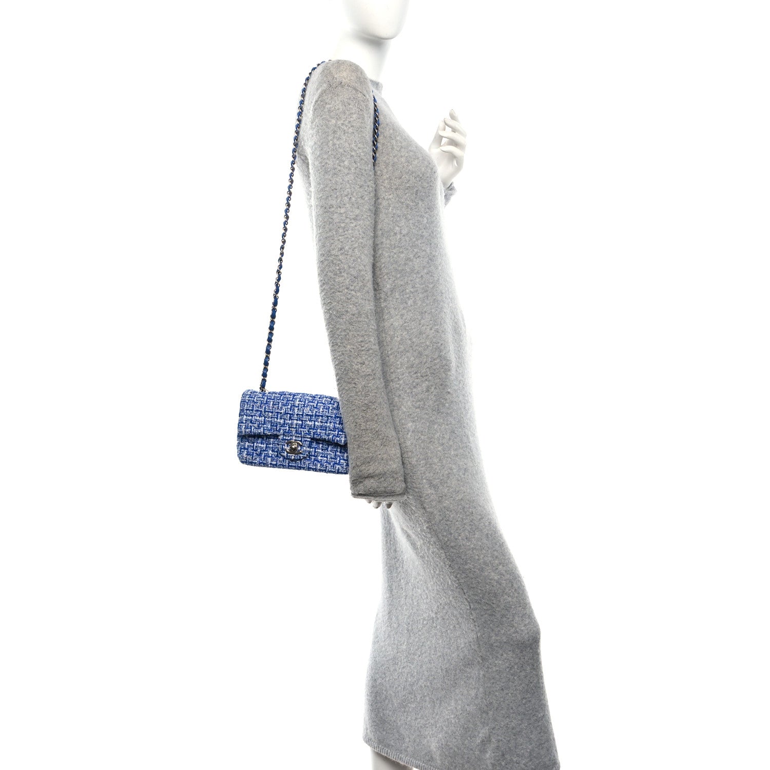 Chanel Tweed Quilted Mini Rectangular Flap Blue White 1878330