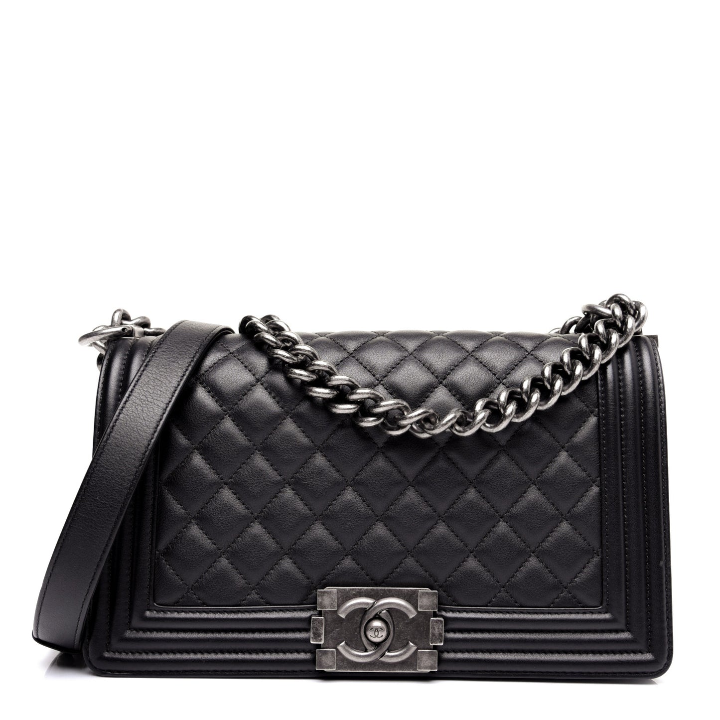 Calfskin Quilted Medium Boy Flap Black