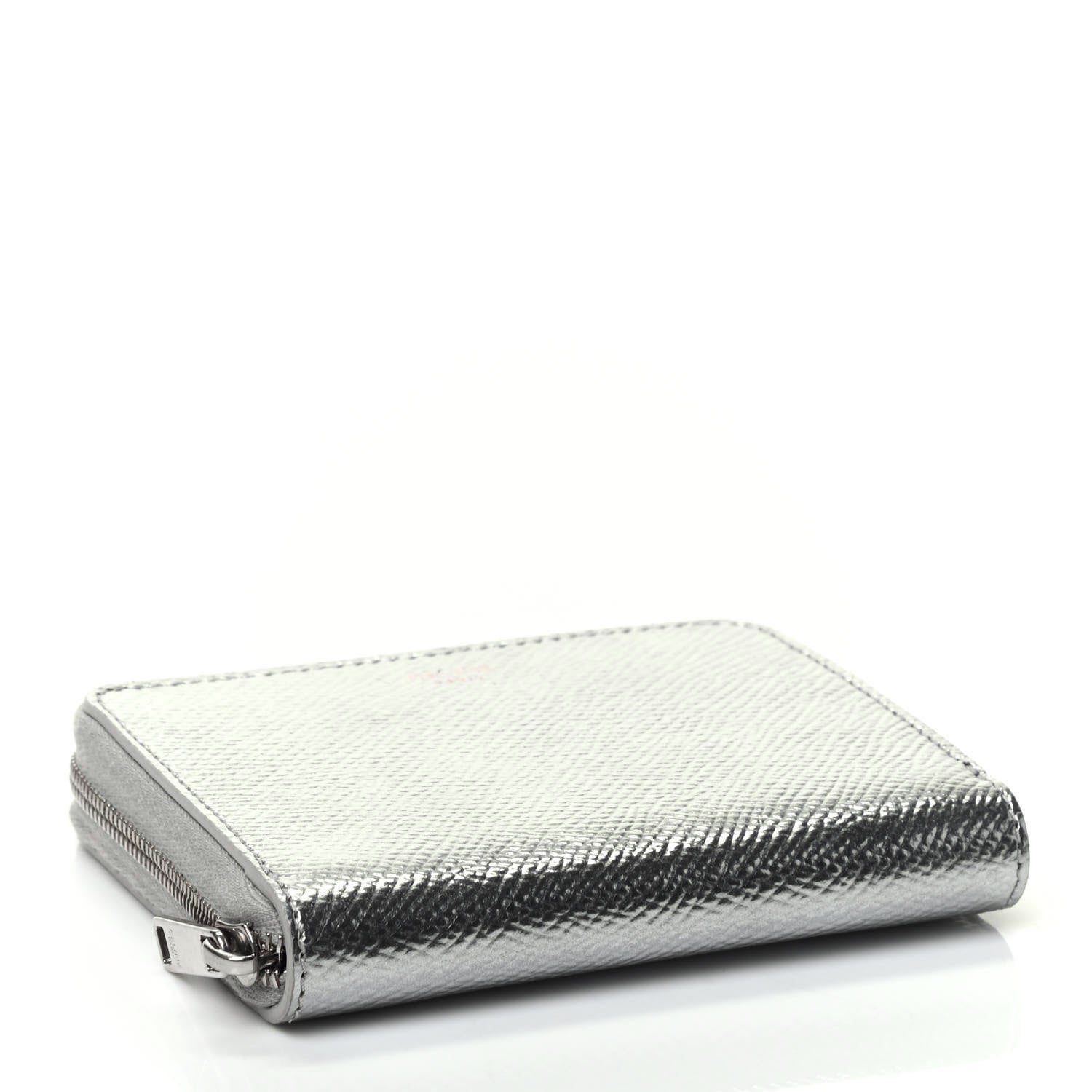 Celine Laminated Grained Calfskin Compact Zipped Wallet Silver 3 of 4