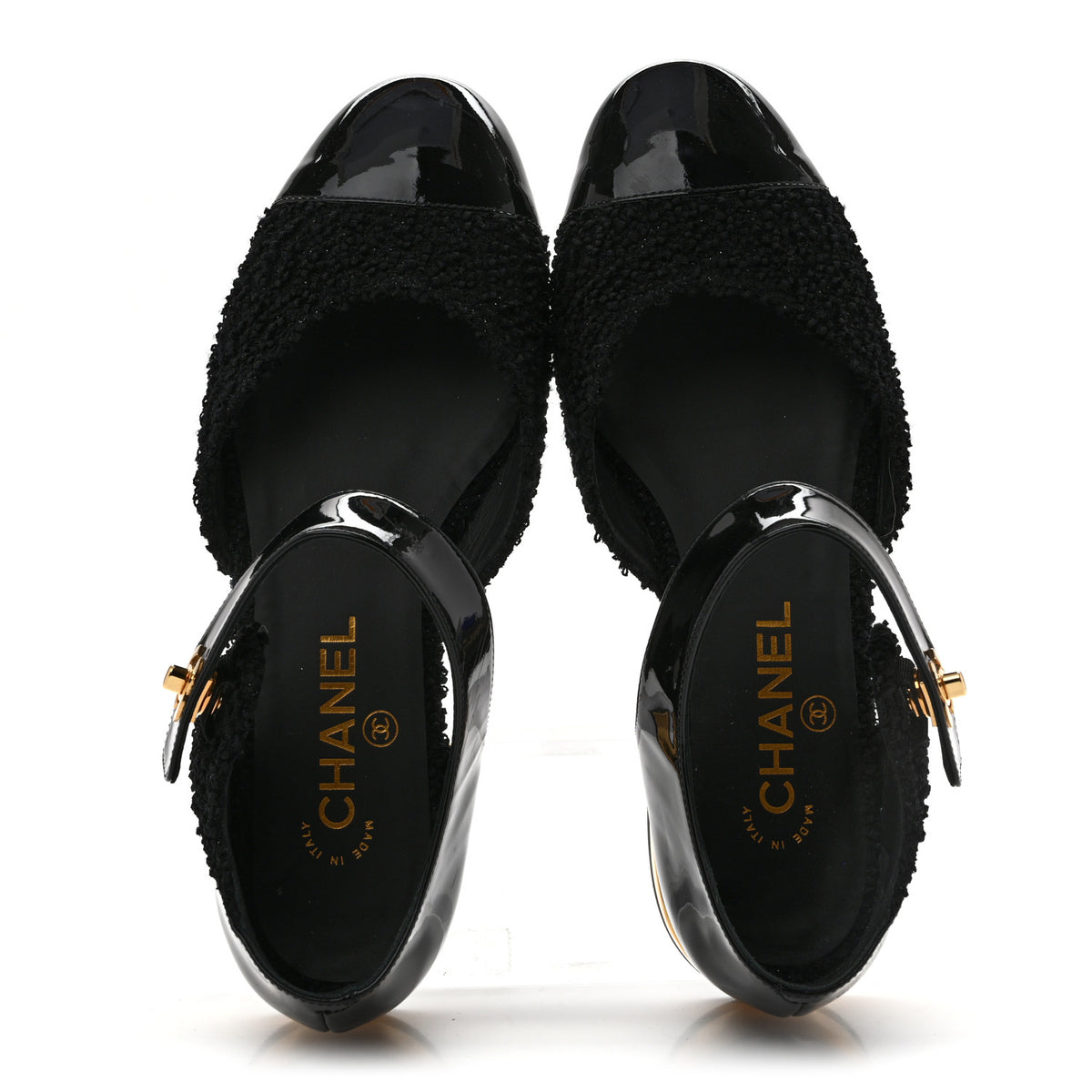 Tweed Patent Cap Toe Ballerina Flats 37.5 Black