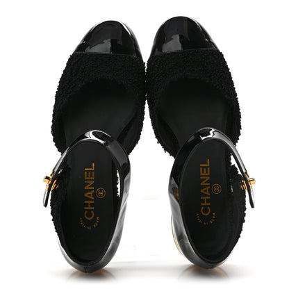Chanel Tweed Patent Cap Toe Ballerina Flats 37.5 Black 2 of 11