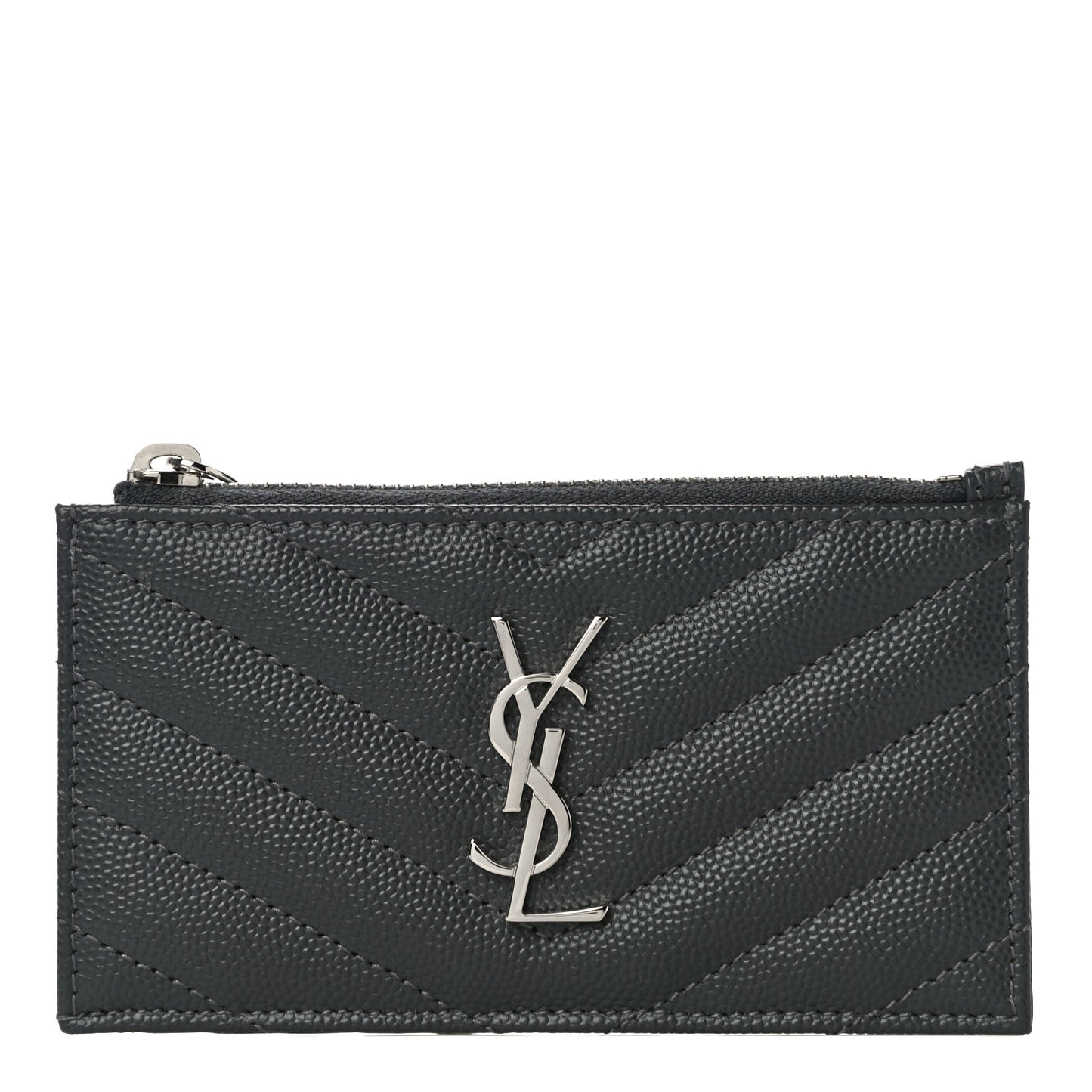 Grain De Poudre Matelasse Chevron Monogram Fragments Zippered Card Case Fog