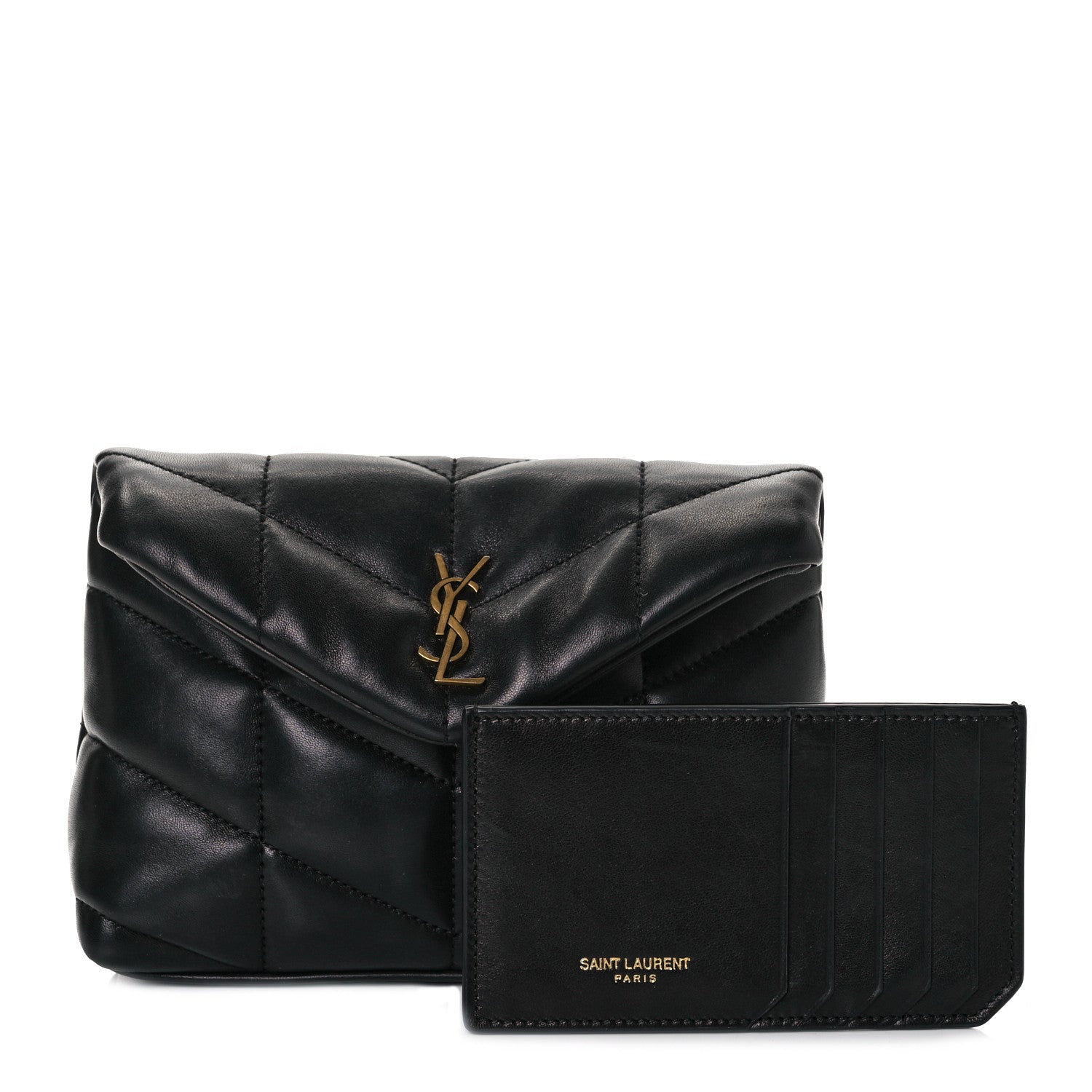 Saint Laurent Lambskin Monogram Loulou Puffer Pouch Clutch Black 1 of 12