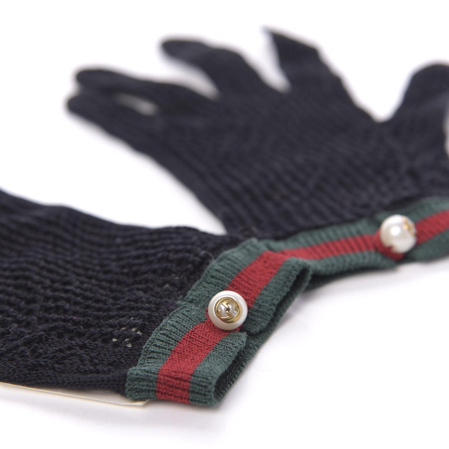 Crochet Pearl Web Gloves S Black