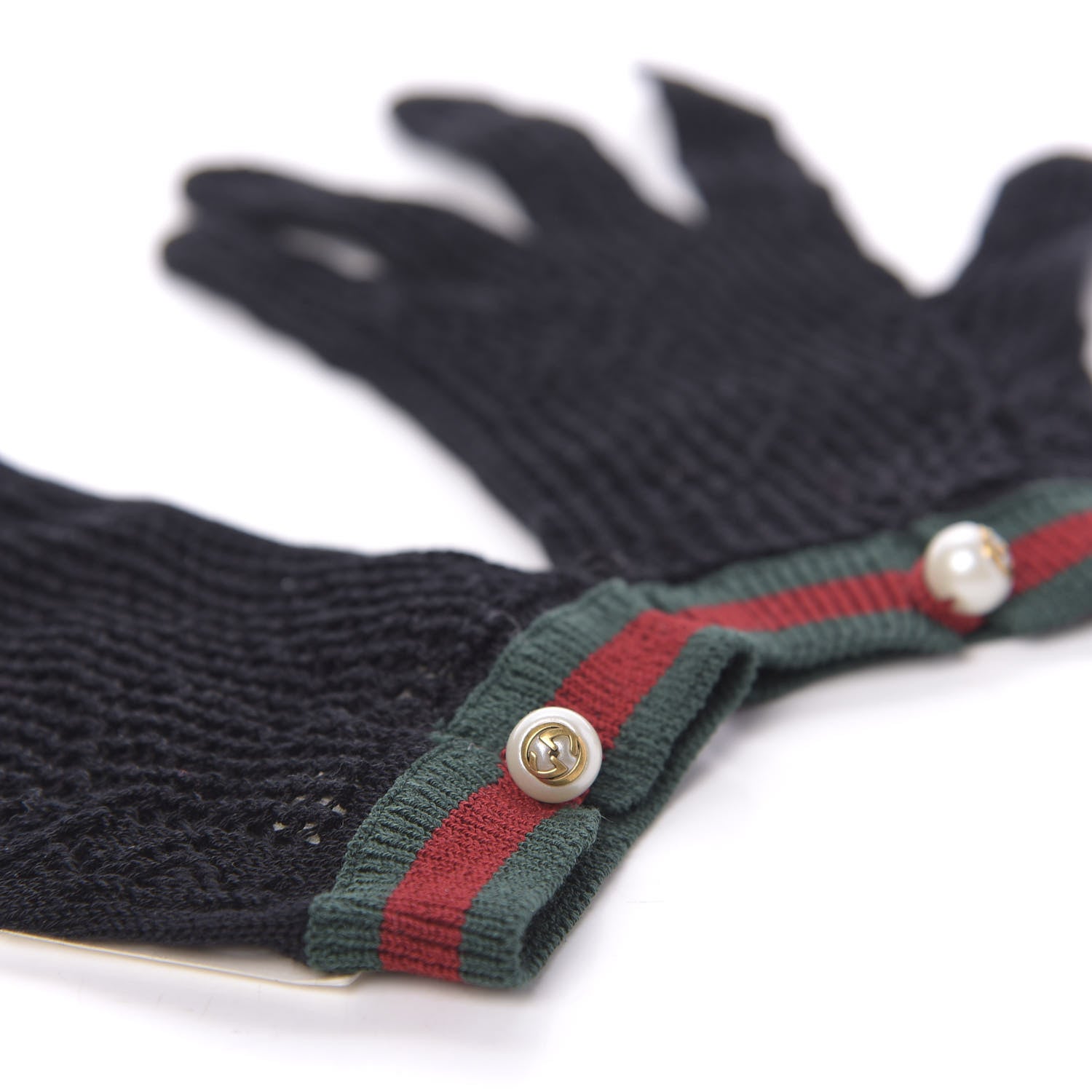 Gucci Crochet Pearl Web Gloves S Black 3 of 5