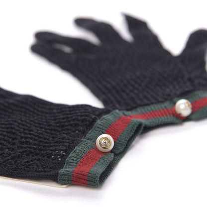 Gucci Crochet Pearl Web Gloves S Black 3 of 5