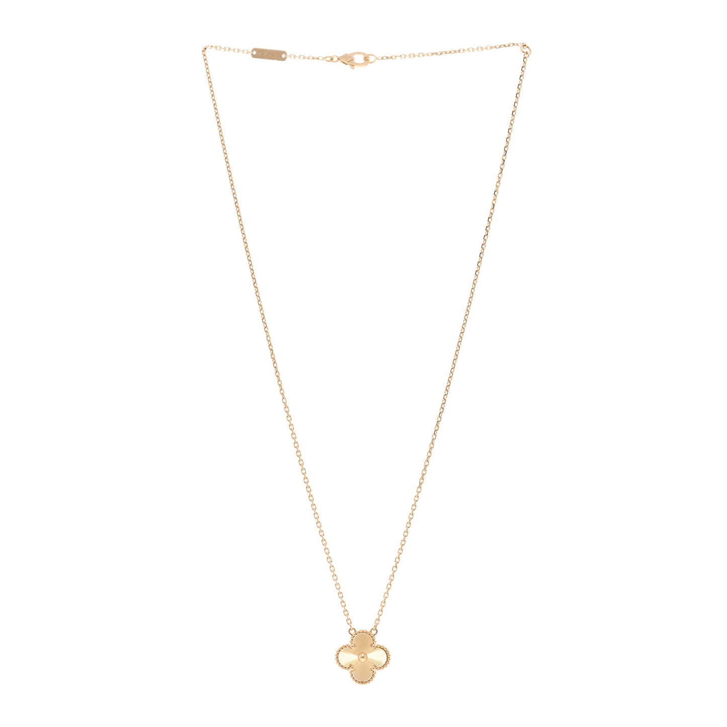 18K Yellow Gold Guilloche Vintage Alhambra Pendant Necklace