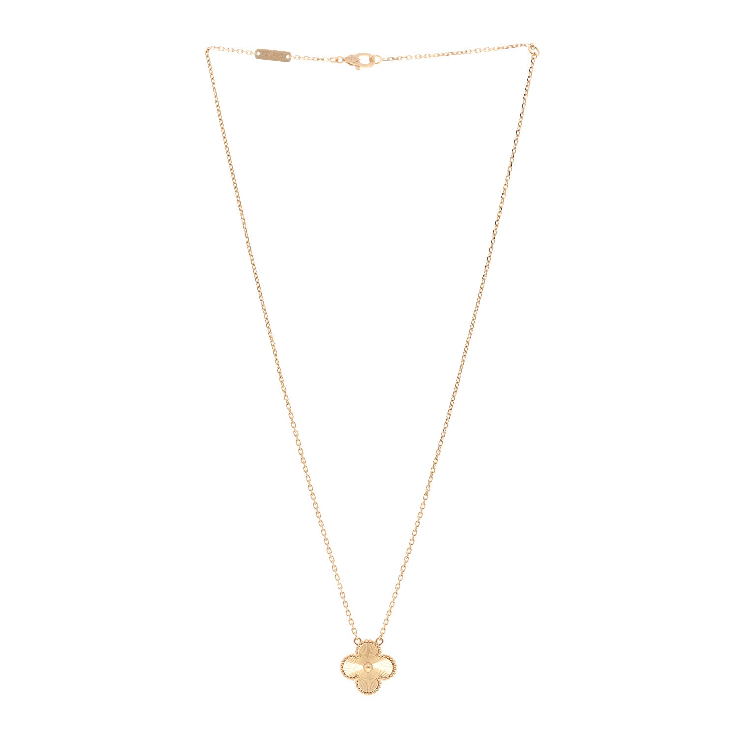 Van Cleef & Arpels 18K Yellow Gold Guilloche Vintage Alhambra Pendant Necklace 3 of 5