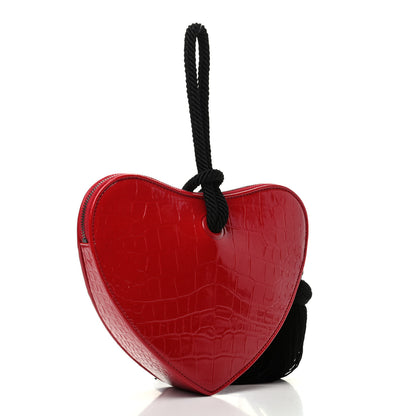 Saint Laurent Patent Crocodile Embossed Sac Coeur Heart Shaped Clutch Red 3 of 7