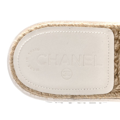 Chanel Lambskin Quilted CC Espadrille Slip On Sandals 39 White 10 of 13