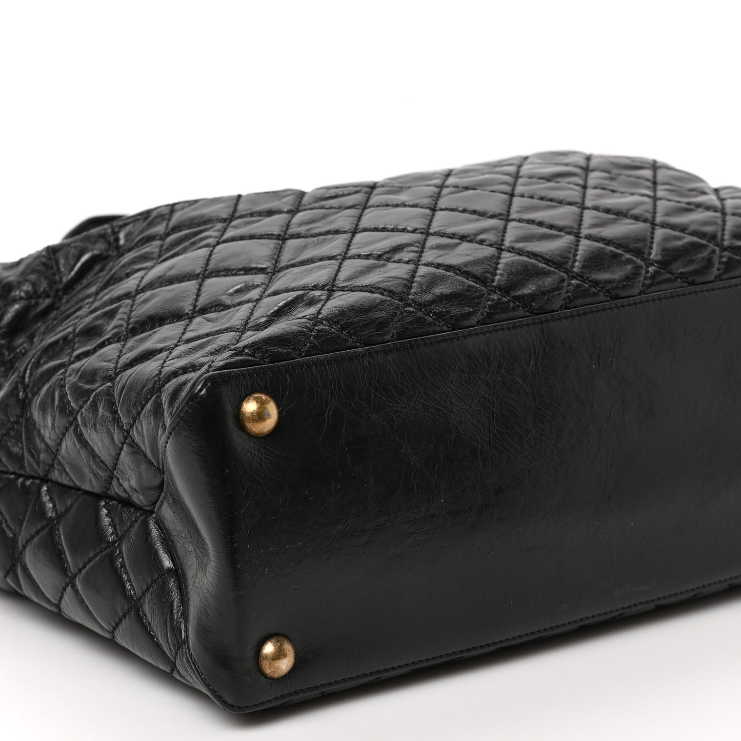 Glazed Calfskin Quilted Large Boy Tote Black