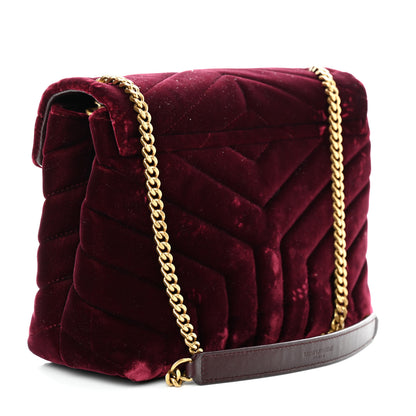 Saint Laurent Velvet Y Quilted Monogram Small Loulou Chain Satchel Burgundy 3 of 14