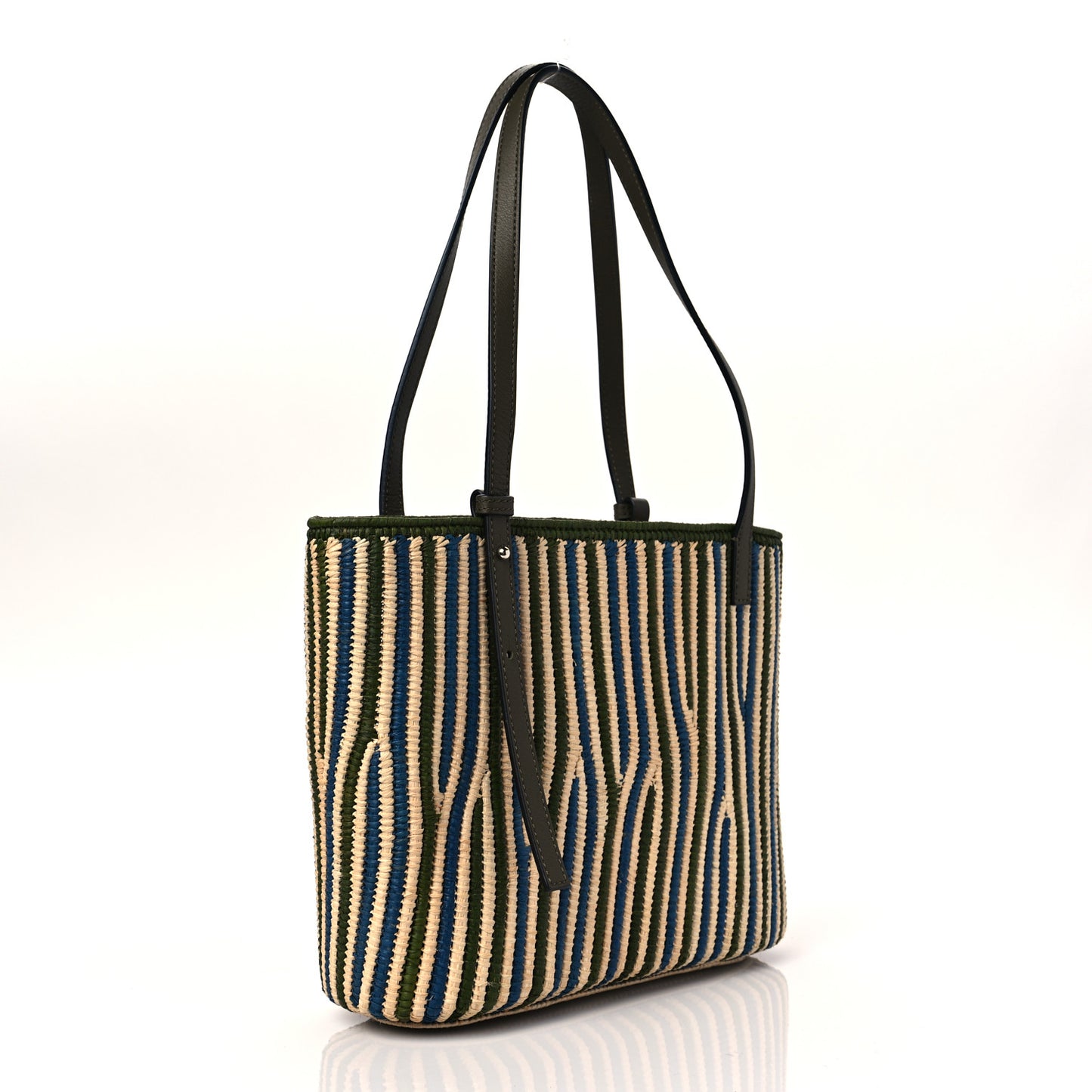 Raffia Square Small Basket Tote Bag Natural Khaki Blue