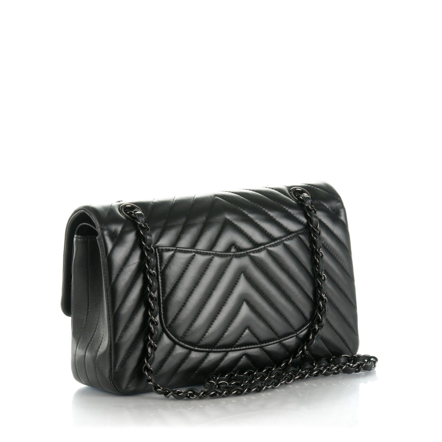 Chanel Lambskin Chevron Quilted Medium Double Flap So Black 4 of 9