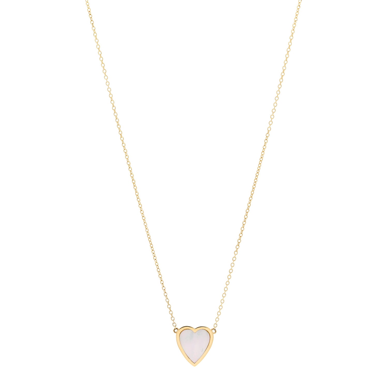 Jennifer Meyer 18K Yellow Gold Mother of Pearl Mini Heart Pendant Necklace 1 of 4