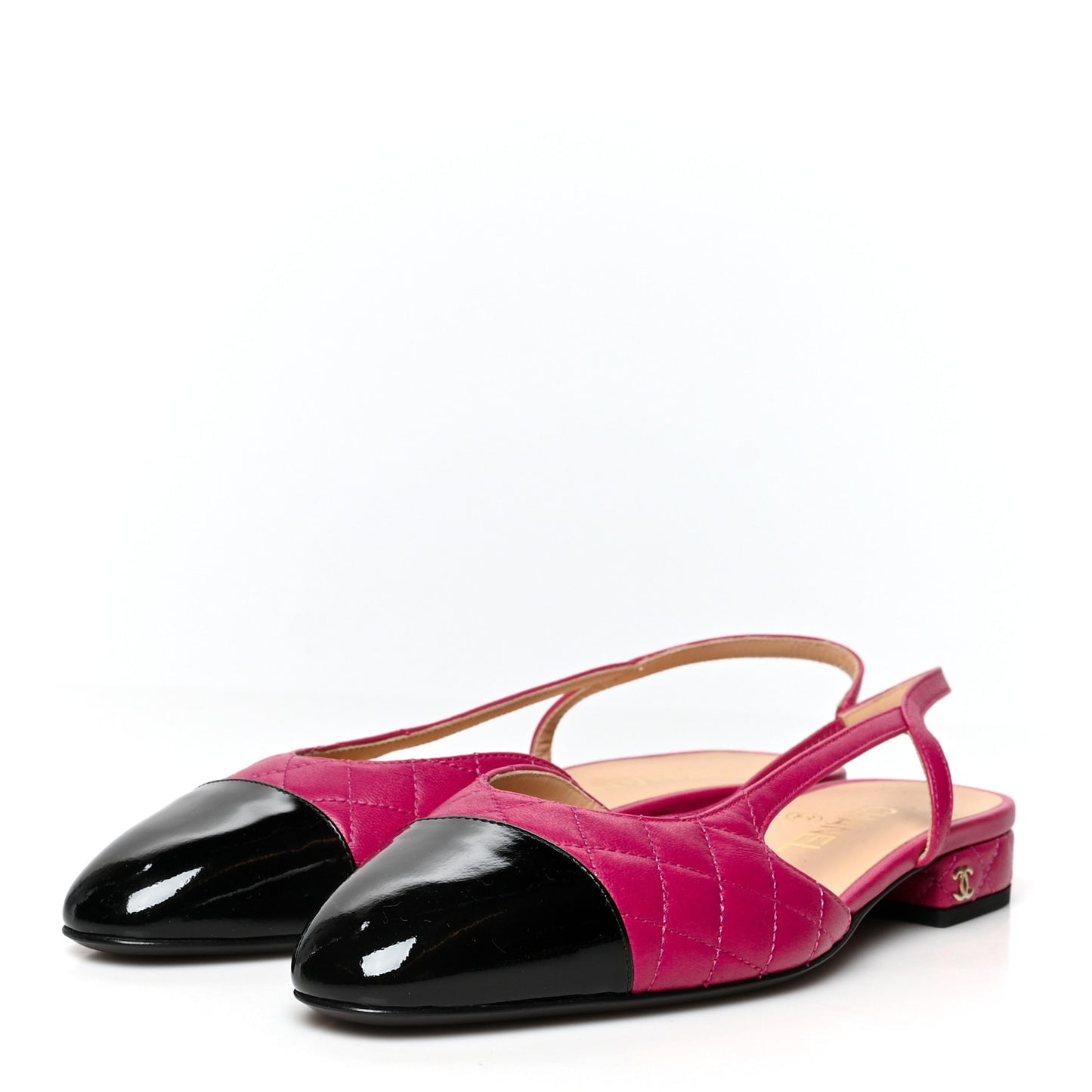 Lambskin Patent Cap Toe CC Slingback Flats 38 Pink Black