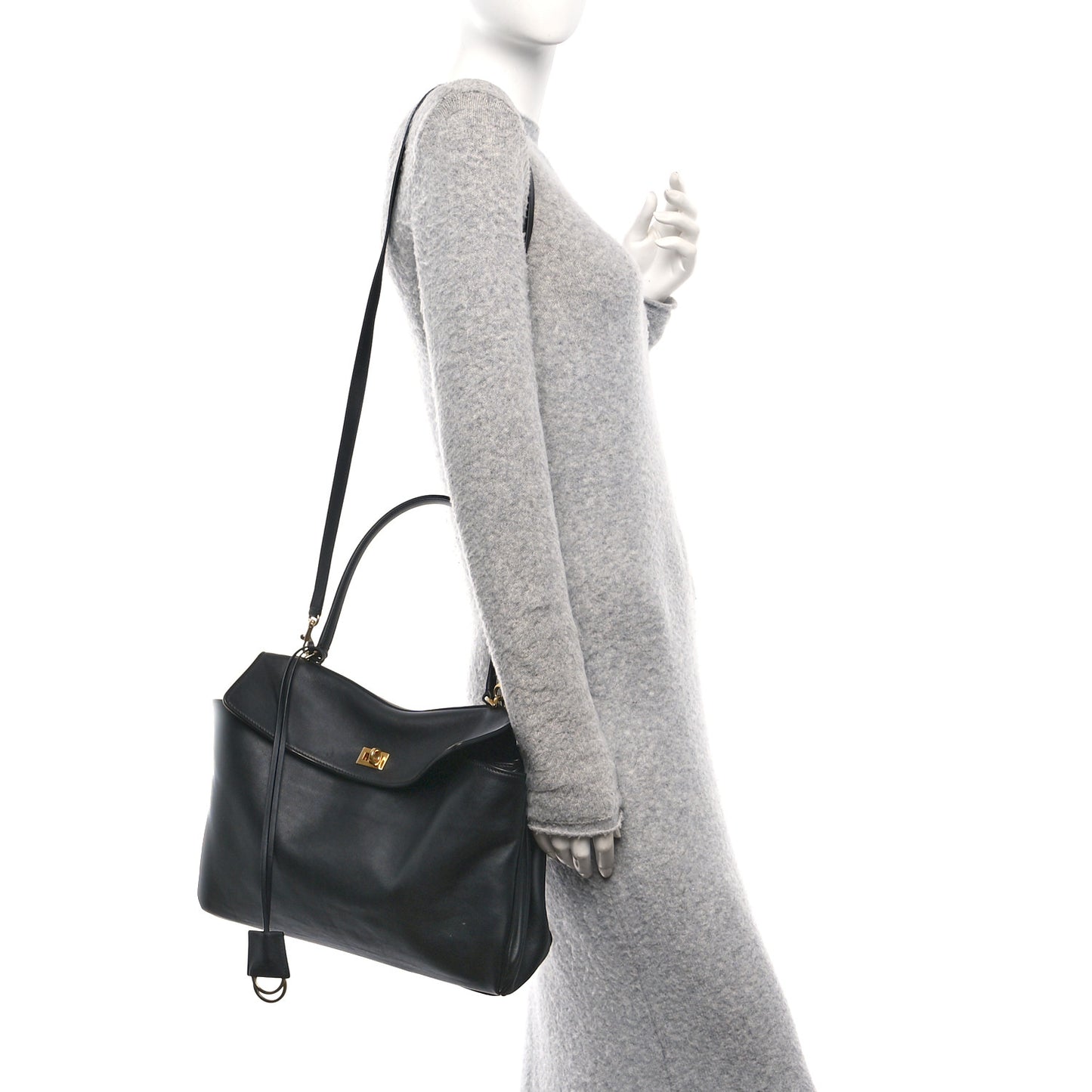 Natural Smooth Calfskin Medium Rodeo Top Handle Handbag Black