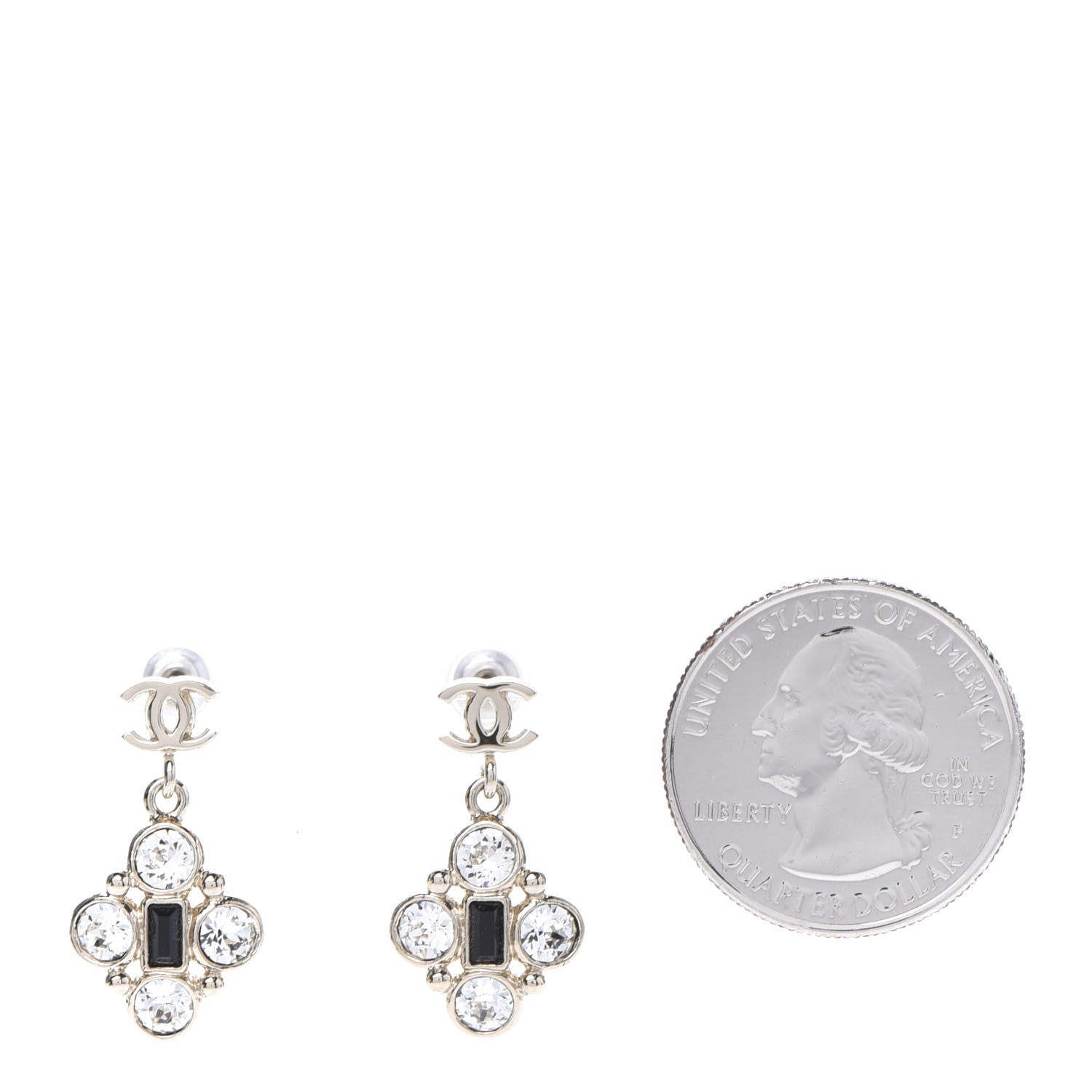 Chanel Crystal Resin CC Drop Earrings Light Gold Black 2 of 5