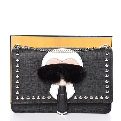Fendi Vitello Elite Mink Fur Studded Karlito Tube Wallet on Chain Black 11 of 11