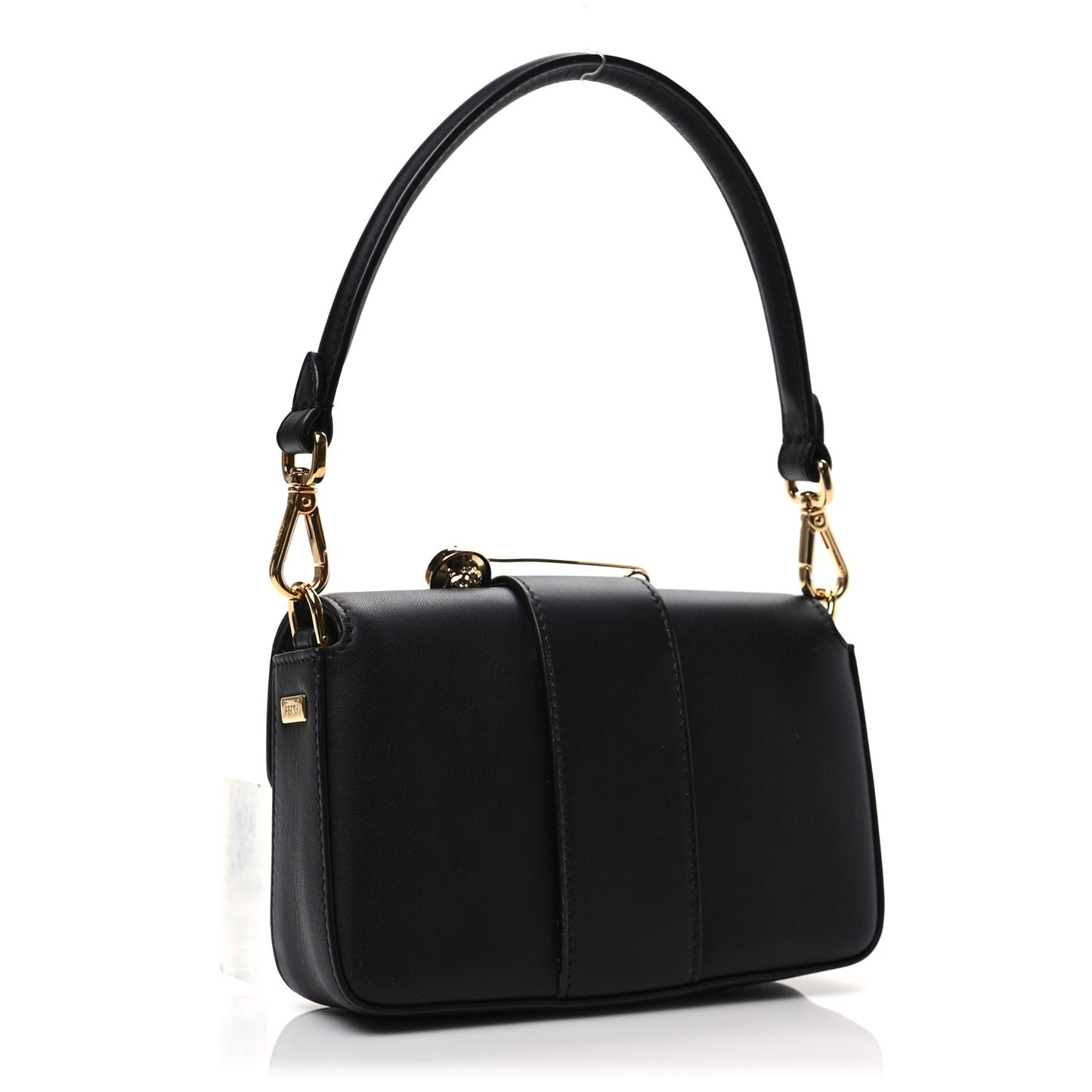 X VERSACE Vitello Seta Fendace Mini Brooch Baguette Black