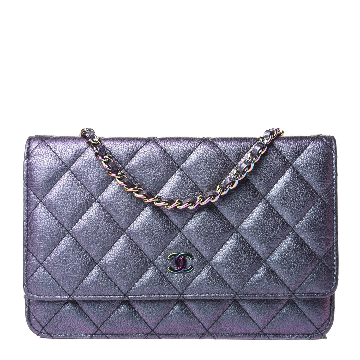 Chanel Iridescent Goatskin Quilted Wallet On Chain WOC Purple 1 of 4
