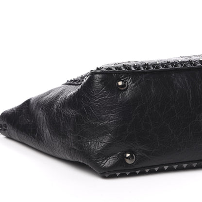 Valentino Garavani Craquele Calfskin Star Studded Medium Rockstud Tote Black 9 of 11