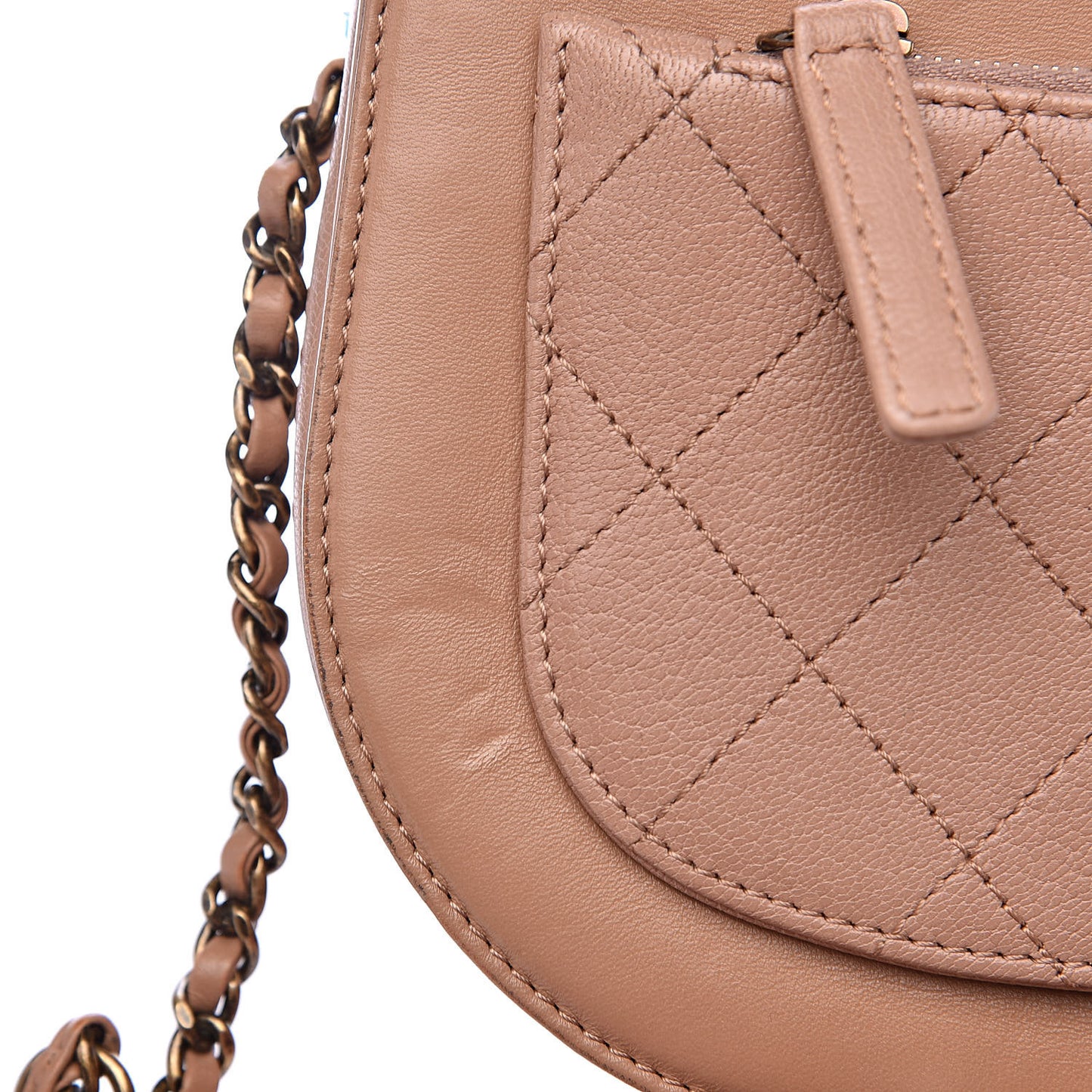 Shiny Calfskin Goatskin Quilted Small Coco Curve Messenger Flap Beige